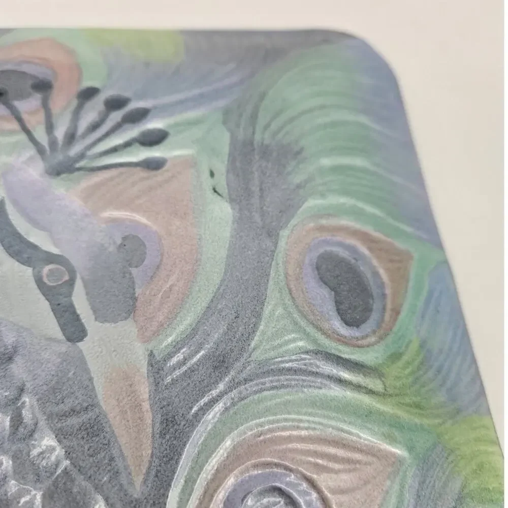 Hand Painted Peacock Plate Square Glass Beautiful Display Piece 12